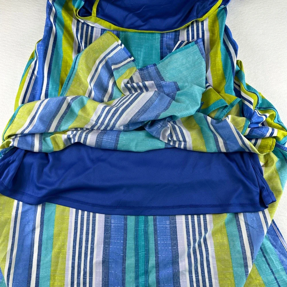 Donna Morgan Lime Blue Striped Maxi Dress Spaghetti Strap Side Slit Size 16 NEW - Picture 9 of 16